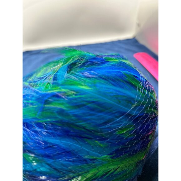 Vintage Blue & Green Feather bubble Hat Amy NY - Picture 12 of 12